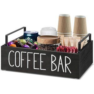 Coffee Station Organizer, Wooden Coffee Bar Accessories Organizer for Counter